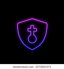 Glowing neon line Life insurance with shield icon isolated on black background. Safety, security, safety, protect concept. Vector.