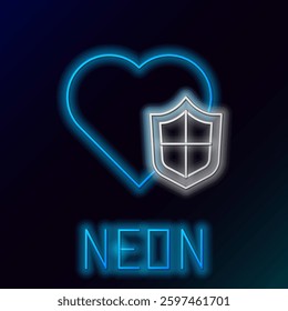 Glowing neon line Life insurance with shield icon isolated on black background. Security, safety, protection, protect concept. Colorful outline concept. Vector