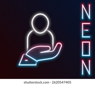 Linha de neon brilhante Seguro de vida na mão ícone isolado no fundo preto. Segurança, segurança, proteção, conceito de proteção. Conceito de contorno colorido. Vetor