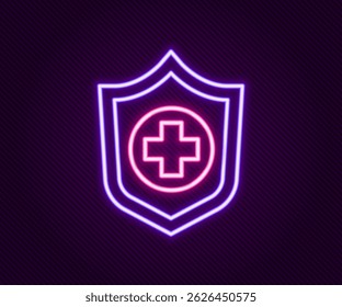 Glowing neon line Life insurance in hand icon isolated on black background. Security, safety, protection, protect concept. Colorful outline concept. Vector