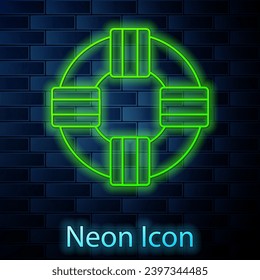 Glowing neon line Lifebuoy icon isolated on brick wall background. Lifebelt symbol.  Vector