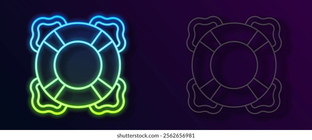 Glowing neon line Lifebuoy icon isolated on black background. Lifebelt symbol.  Vector