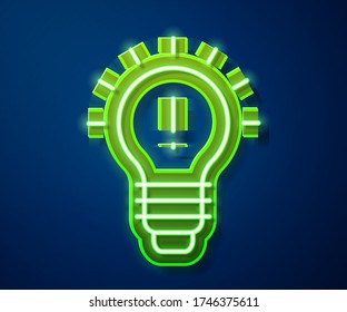 Glowing neon line Light bulb with concept of idea icon isolated on blue background. Energy and idea symbol. Inspiration concept.  Vector Illustration