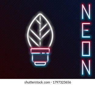 Glowing neon line Light bulb with leaf icon isolated on black background. Eco energy concept. Alternative energy concept. Colorful outline concept. Vector Illustration