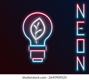 Lâmpada de neon brilhante com ícone de folha isolado no fundo preto. Conceito de energia ecológica. Conceito de energia alternativa. Conceito de contorno colorido. Vetor