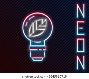 Glowing neon line Light bulb with leaf icon isolated on black background. Eco energy concept. Alternative energy concept. Colorful outline concept. Vector Illustration