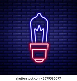Glühende Neon-Linie Glühbirne mit Konzept der Idee Symbol einzeln auf Ziegelwand Hintergrund. Energie- und Ideensymbol. Inspirationskonzept. Farbiges Umrisskonzept Vektorgrafik