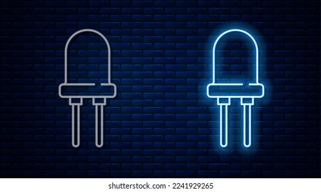 Glowing neon line Light emitting diode icon isolated on brick wall background. Semiconductor diode electrical component.  Vector