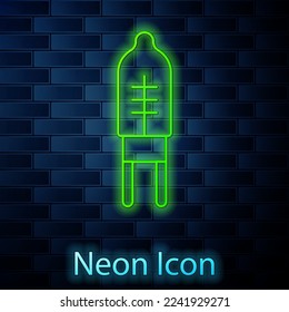 Glowing neon line Light emitting diode icon isolated on brick wall background. Semiconductor diode electrical component.  Vector