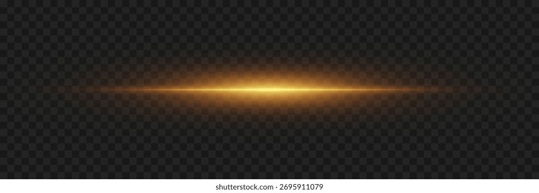 Brillante línea de luz de neón, destello Horizontal. Sobre un fondo transparente.