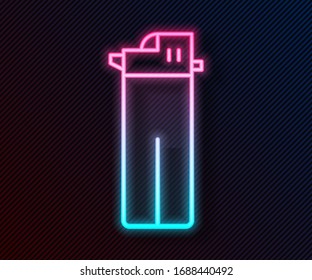 Glowing neon line Lighter icon isolated on black background.  Vector Illustration