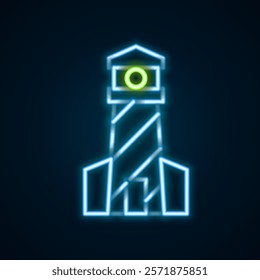 Glowing neon line Lighthouse icon isolated on black background. Colorful outline concept. Vector