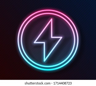 Glowing neon line Lightning bolt icon isolated on black background. Flash sign. Charge flash icon. Thunder bolt. Lighting strike.  Vector Illustration