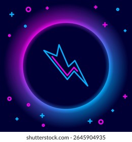 Glowing neon line Lightning bolt icon isolated on black background. Flash sign. Charge flash icon. Thunder bolt. Lighting strike. Colorful outline concept. Vector