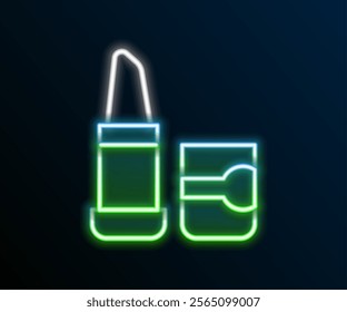 Glowing neon line Lipstick icon isolated on black background. Colorful outline concept. Vector