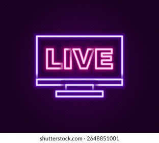 Brilhante neon line Transmissão ao vivo online videogame jogar ícone isolado no fundo preto. Conceito de contorno colorido. Vetor