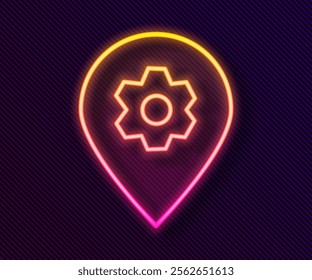 Glowing neon line Location with car service icon isolated on black background. Auto mechanic service. Repair service auto mechanic.  Vector Illustration