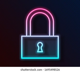 Glowing neon line Lock icon isolated on black background. Padlock sign. Security, safety, protection, privacy concept.  Vector Illustration