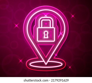 Glowing neon line Lock icon isolated on red background. Padlock sign. Security, safety, protection, privacy concept.  Vector