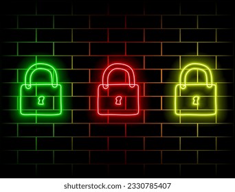 Glowing neon line lock and key icon isolated on black background. Padlock sign. Safety, security, protection, privacy concept. Colorful outline concept. 2