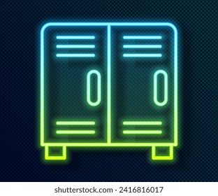 Glühende Neonline Locker oder Umkleideraum für Hockey, Fußball, Basketballmannschaft oder Arbeiter Symbol einzeln auf schwarzem Hintergrund.  Vektorgrafik