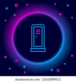 Glowing neon line Locker or changing room for hockey, football, basketball team or workers icon isolated on black background. Colorful outline concept. Vector
