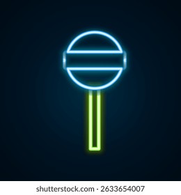 Glowing neon line Lollipop icon isolated on black background. Food, delicious symbol. Happy Halloween party. Colorful outline concept. Vector
