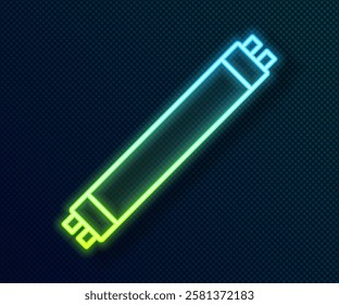 Glowing neon line Long luminescence fluorescent energy saving lamp icon isolated on black background.  Vector