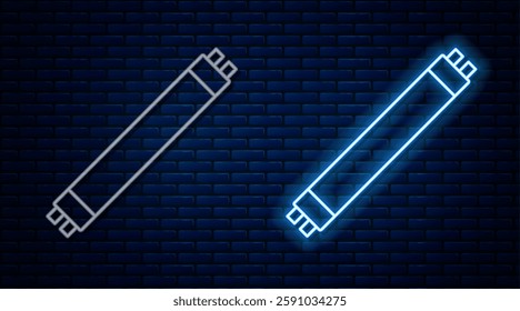 Glowing neon line Long luminescence fluorescent energy saving lamp icon isolated on brick wall background.  Vector