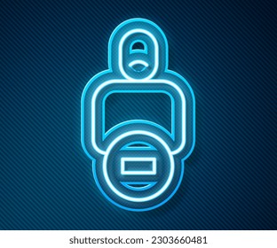 Glowing neon line Loss of friend icon isolated on blue background.  Vector