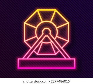 Glowing neon line Lottery machine icon isolated on black background. Lotto bingo game of luck concept. Wheel drum leisure.  Vector