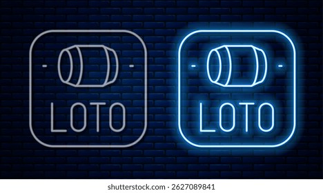 Glowing neon line Lottery ticket icon isolated on brick wall background. Bingo, lotto, cash prizes. Financial success, prosperity, victory, winnings luck.  Vector