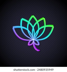 Glowing neon line Lotus flower icon isolated on black background.  Vector