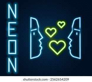 Glowing neon line Love at first sight icon isolated on black background. Colorful outline concept. Vector