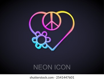 Glowing neon line Love peace icon isolated on black background. Hippie symbol of peace.  Vector