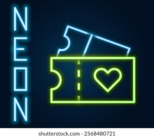 Glowing neon line Love ticket icon isolated on black background. Valentines day sign. Couple relationships symbol. Colorful outline concept. Vector