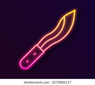 Glowing neon line Machete or big knife icon isolated on black background.  Vector