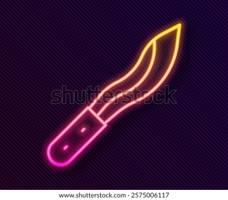 Glowing neon line Machete or big knife icon isolated on black background.  Vector