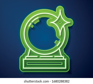 Icono de bola mágica de neón brillante aislado en fondo azul. Balón de cristal. Ilustración vectorial