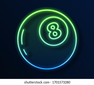 Glowing neon line Magic ball of predictions for decision-making icon isolated on blue background. Crystal ball.  Vector Illustration