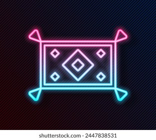 Glühende Neonlinie Magic Teppich-Symbol auf schwarzem Hintergrund isoliert.  Vektorgrafik