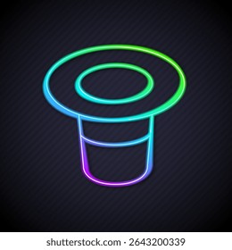 Glowing neon line Magic hat icon isolated on black background. Magic trick. Mystery entertainment concept.  Vector