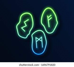 Glowing neon line Magic runes icon isolated on blue background.  Vector Illustration