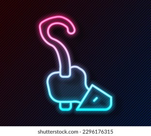 Glowing neon line Magic staff icon isolated on black background. Magic wand, scepter, stick, rod.  Vector