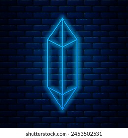 Glowing neon line Magic stone icon isolated on brick wall background. Fantasy crystal. Jewelry gem for game.  Vector Illustration