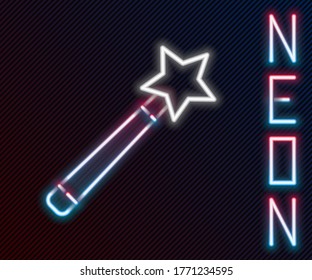 Glowing neon line Magic wand icon isolated on black background. Star shape magic accessory. Magical power. Colorful outline concept. Vector Illustration