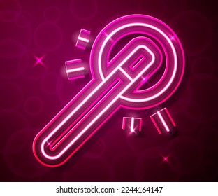 Línea de neón brillante Icono de varita mágica aislado en el fondo rojo. Complemento mágico de forma estrella. Poder mágico. Feliz fiesta de Halloween.  Vector