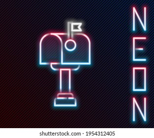 Glowing neon line Mail box icon isolated on black background. Mailbox icon. Mail postbox on pole with flag. Colorful outline concept. Vector Illustration