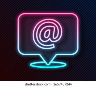 Glowing neon line Mail and e-mail on speech bubble icon isolated on black background. Envelope symbol e-mail. Email message sign.  Vector Illustration