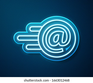 Glowing neon line Mail and e-mail icon isolated on blue background. Envelope symbol e-mail. Email message sign.  Vector Illustration